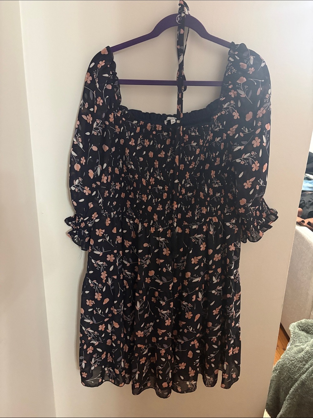 Baltic Born Black Mini Dress with Pink Floral Print